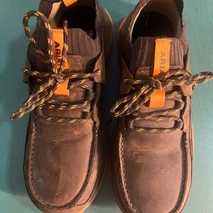 Ariat Men's Brown Leather Composite Toe Boots with Orange Accents, Sz 8D